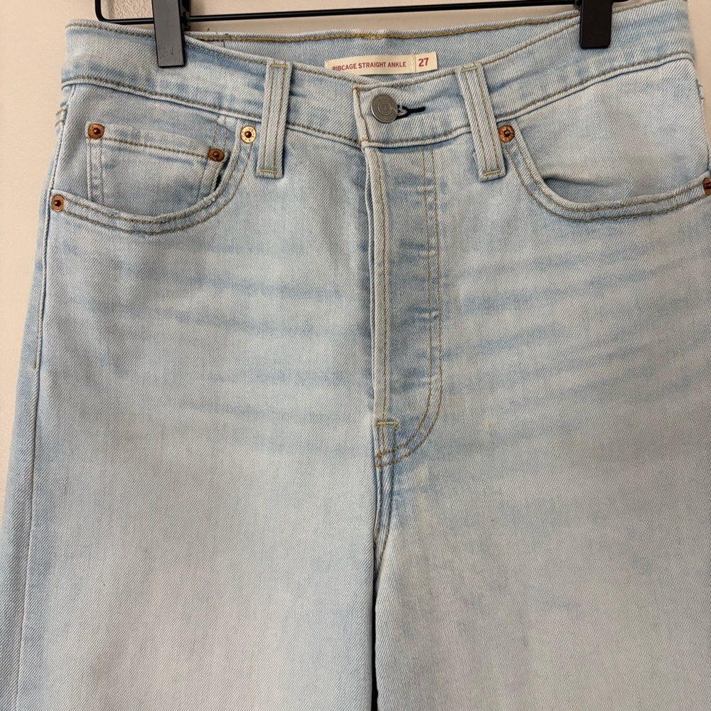 Levi's Ribcage Straight Leg Ankle jeans high rise button fly light wash 27 - Picture 3 of 12